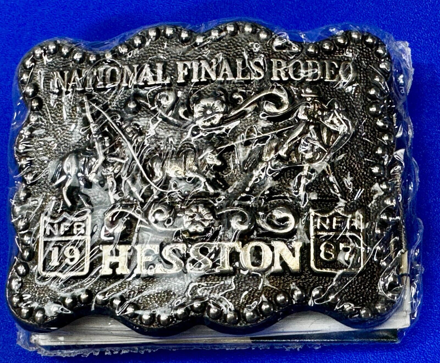 1987 Hesston National Finals Rodeo NFR Rodeo Cowboys NOS Western Belt Buckle