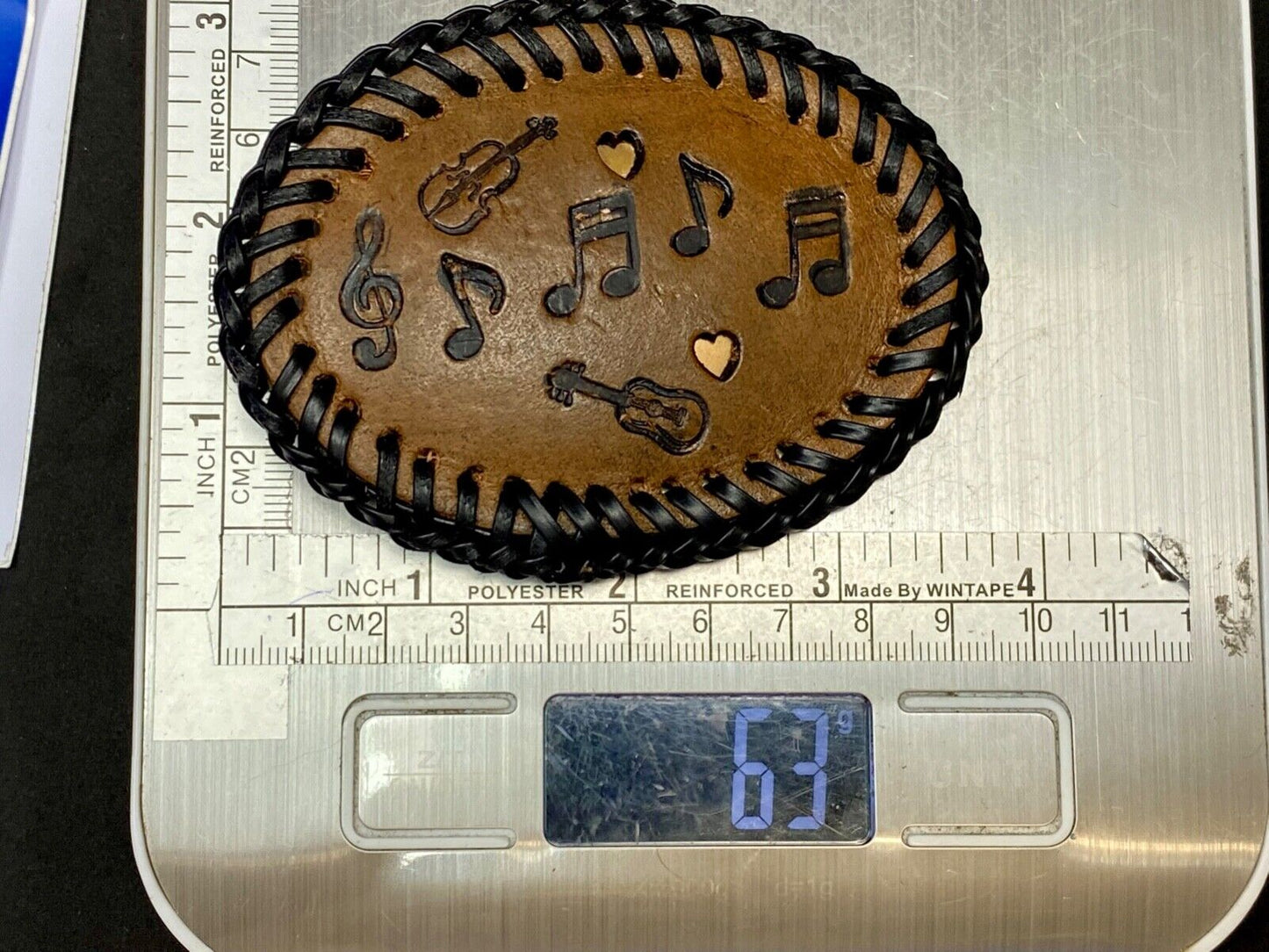 Vintage Eight 16Th Notes Violin Bass Treble Clef Musicians Leather Belt Buckle