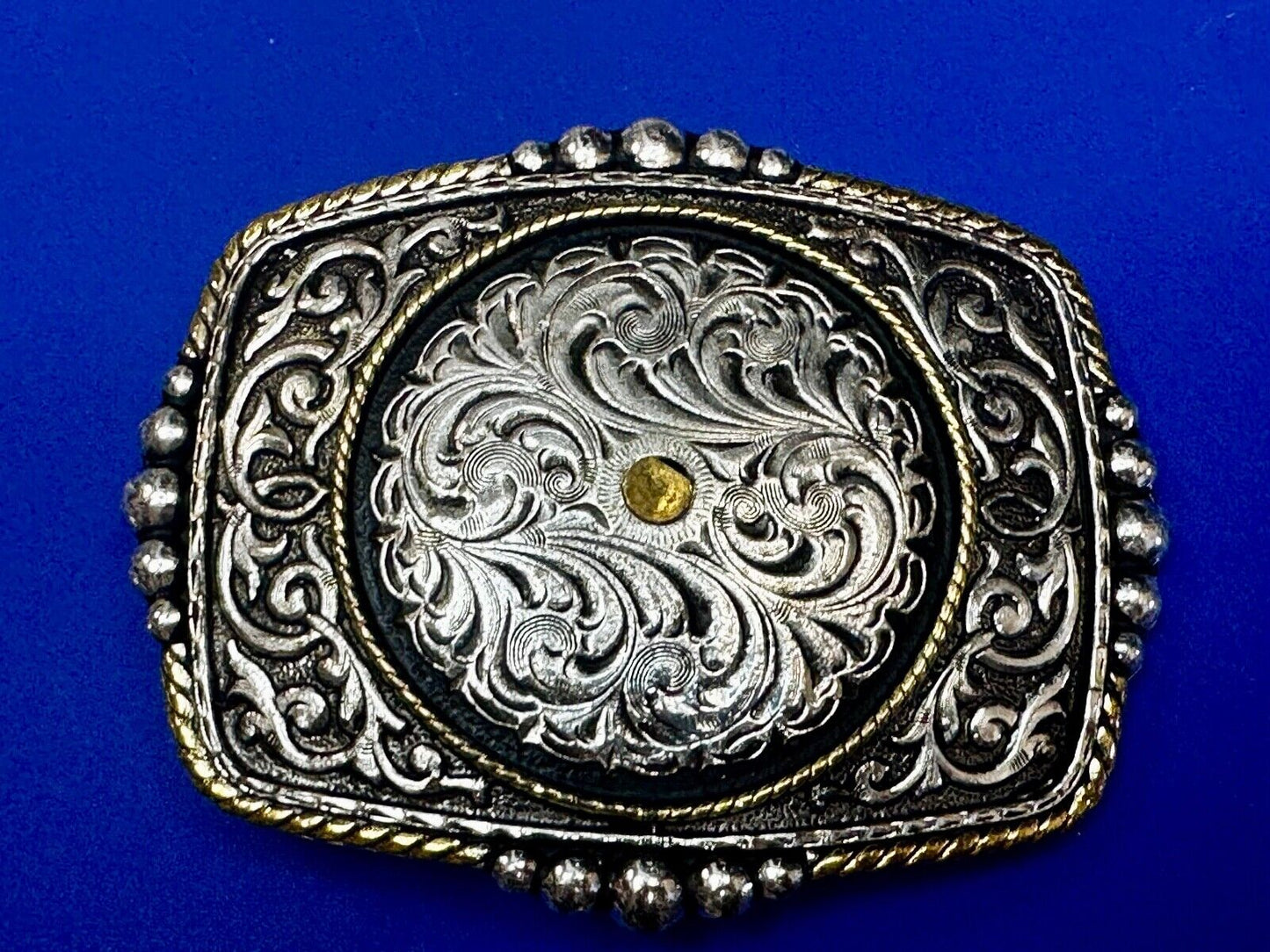 Authentic Silver Plated Western Cowboys flower swirl design Large Belt Buckle