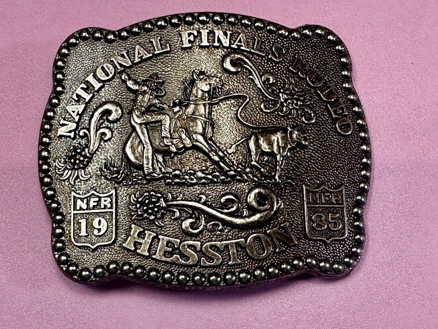 1985 Hesston NFR National Finals Rodeo Cowboys Western Belt Buckle