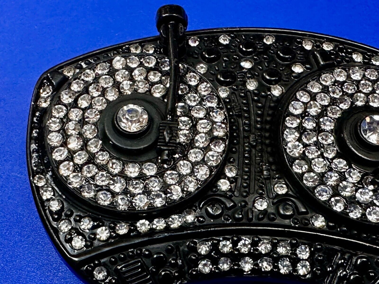 Spinner DJ Turntables Record Player Rhinestone Accented Turning Belt Buckle