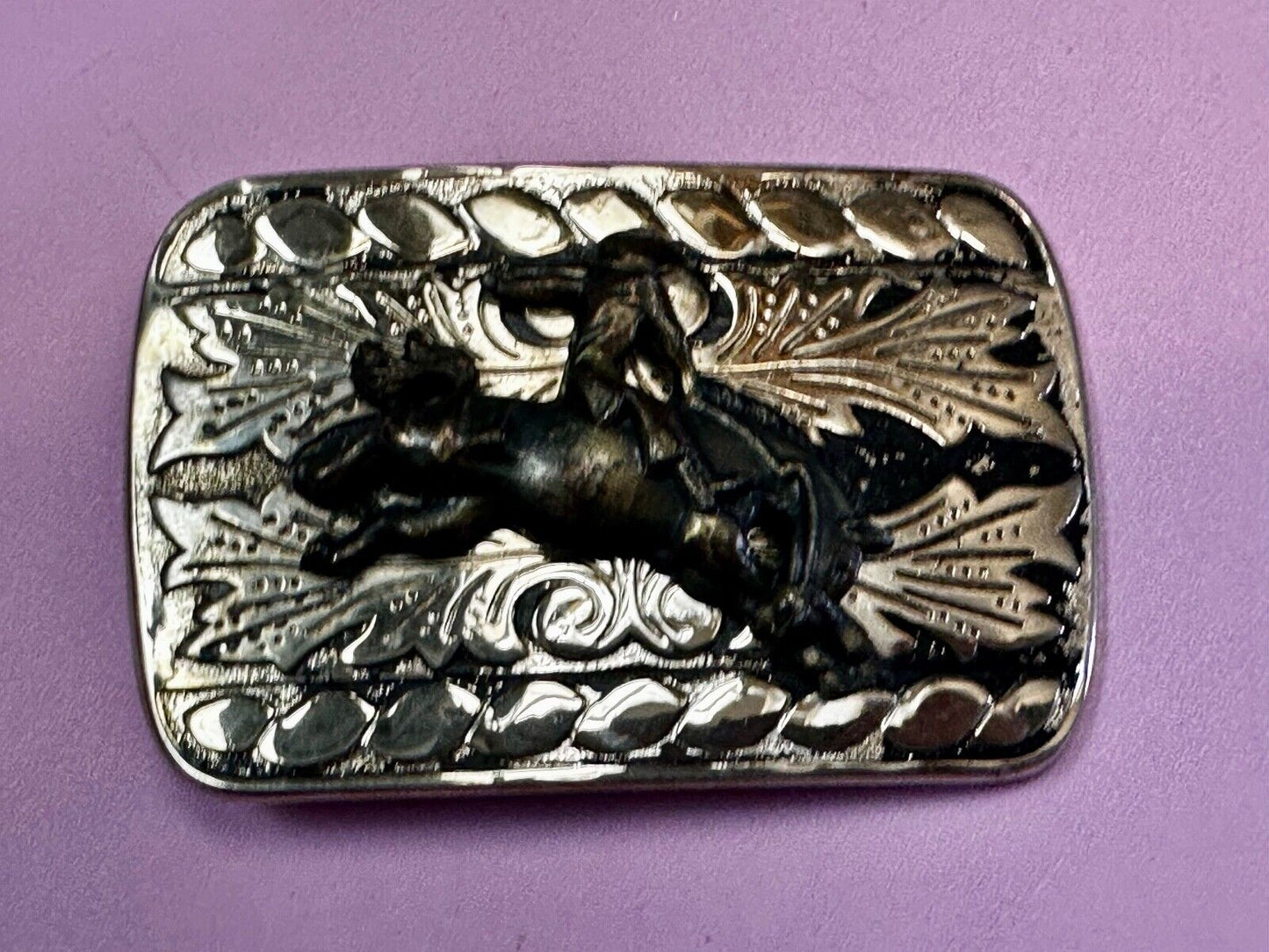 Vintage Cowboy on bucking bull bronc western two tone belt buckle