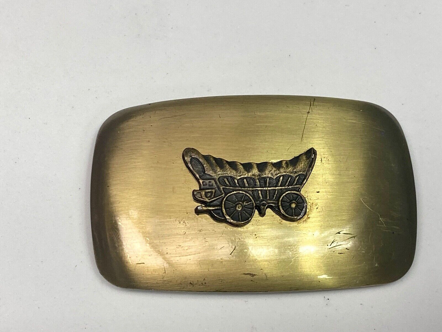 Vintage Covered Wagon Mixed Metal Western Cowboys Belt Buckle By Chambers