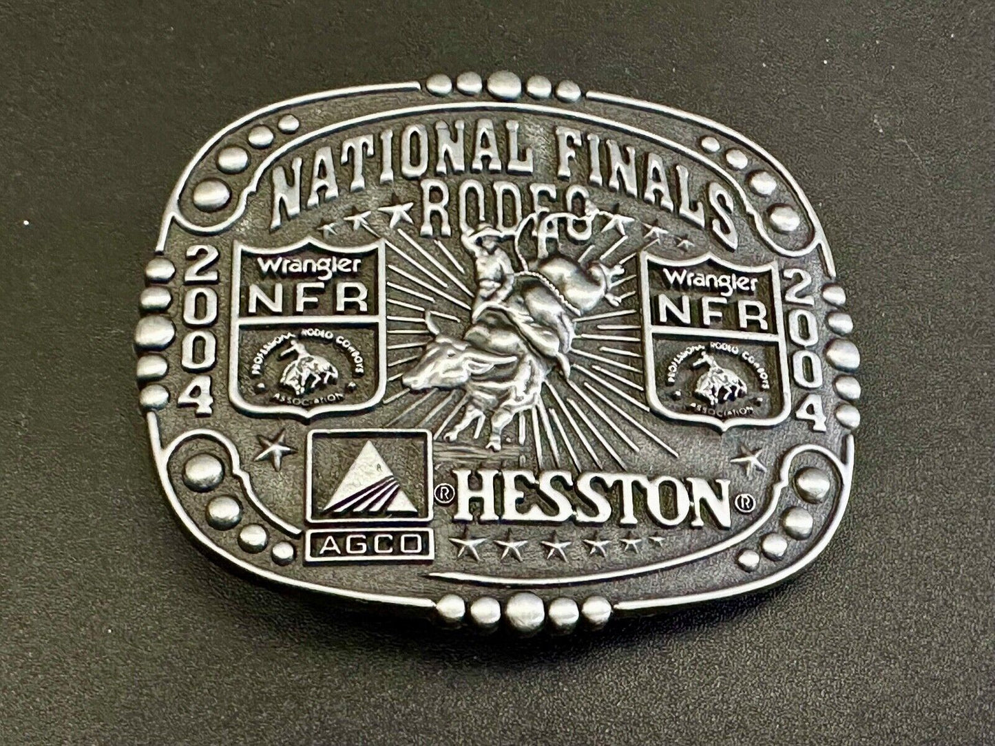 2004 Youth Sized Hesston National Finals Rodeo Bull Riding Cowboys belt buckle