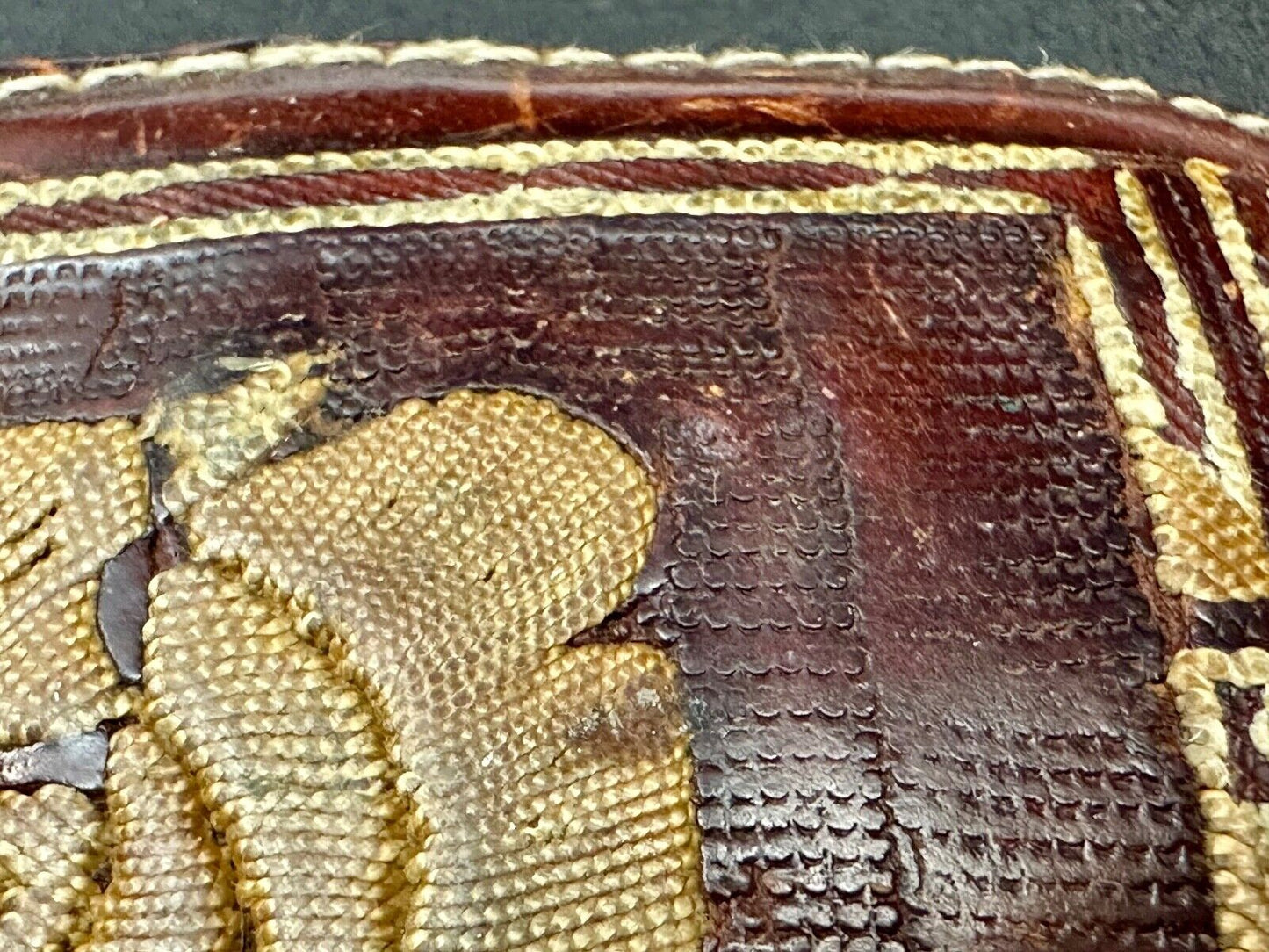 Unique Calf? Cow? Goat? Vintage brown leather stitched Belt Buckle