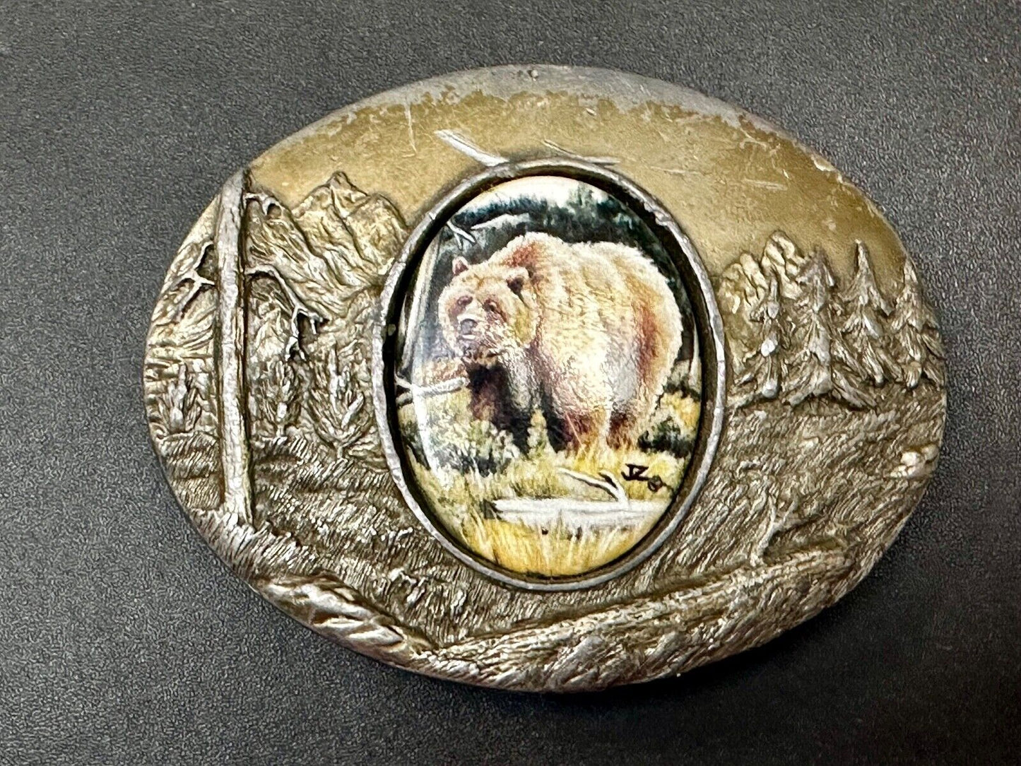 Bear Picture Art on Porcelain Cabochon Artist Julie Zsupnik Belt Buckle