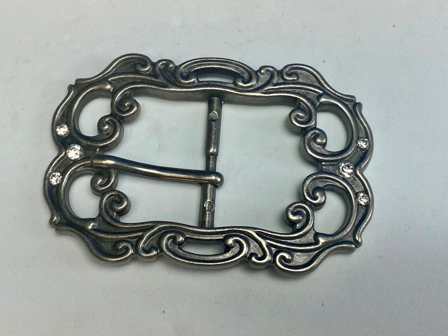 Beautiful simple silver color see through pattern women's belt buckle w/ accents
