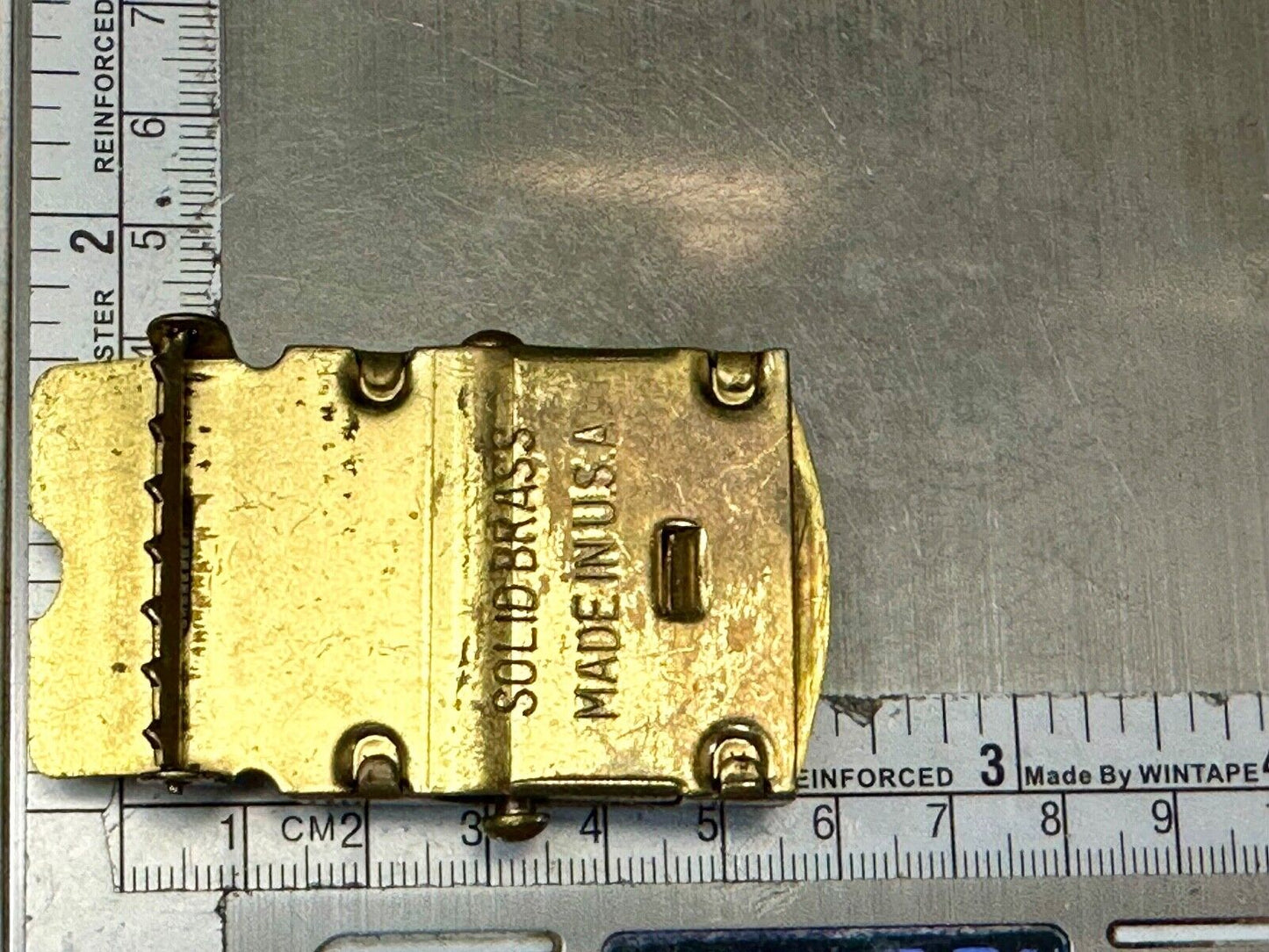 Artisan Mountain scene - Mixed Wood Top Solid Brass Ratchet Dress Belt Buckle
