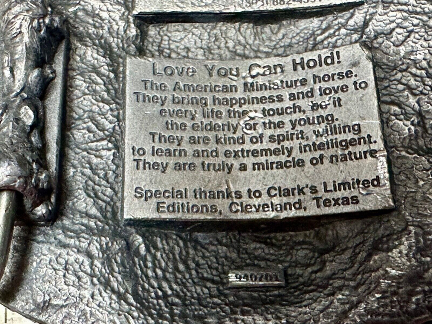 The American mini miniature horse commemorative belt buckle Love You can Hold!