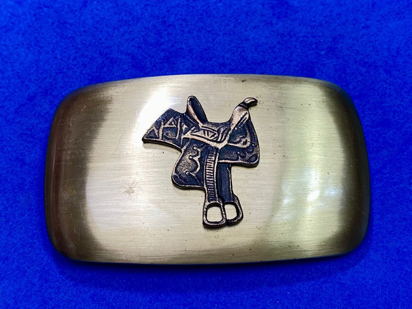 Vintage Chambers Signed Horse Saddle Western Belt Buckle