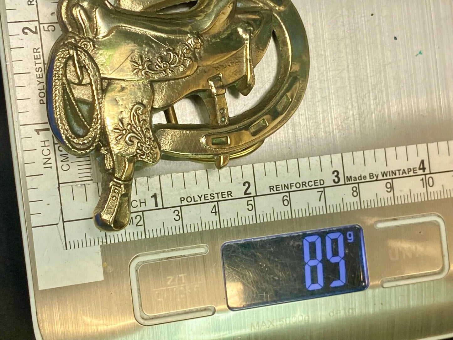 Vintage 1980 Horse Saddle Solid Brass Belt Buckle By Baron Brass Works