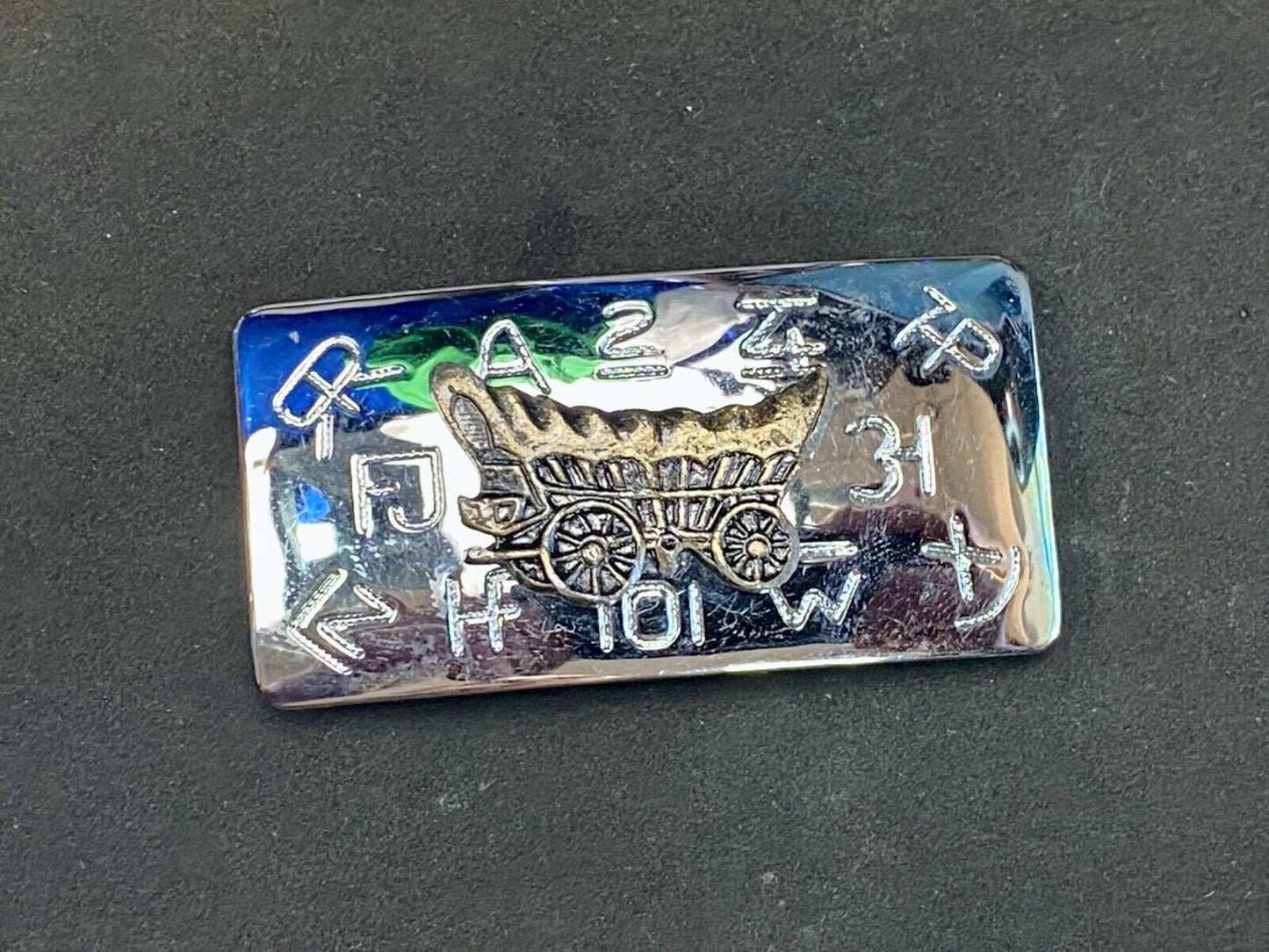 Vintage Covered Wagon And Cattle Branding Symbols Two Tone Chambers Belt Buckle