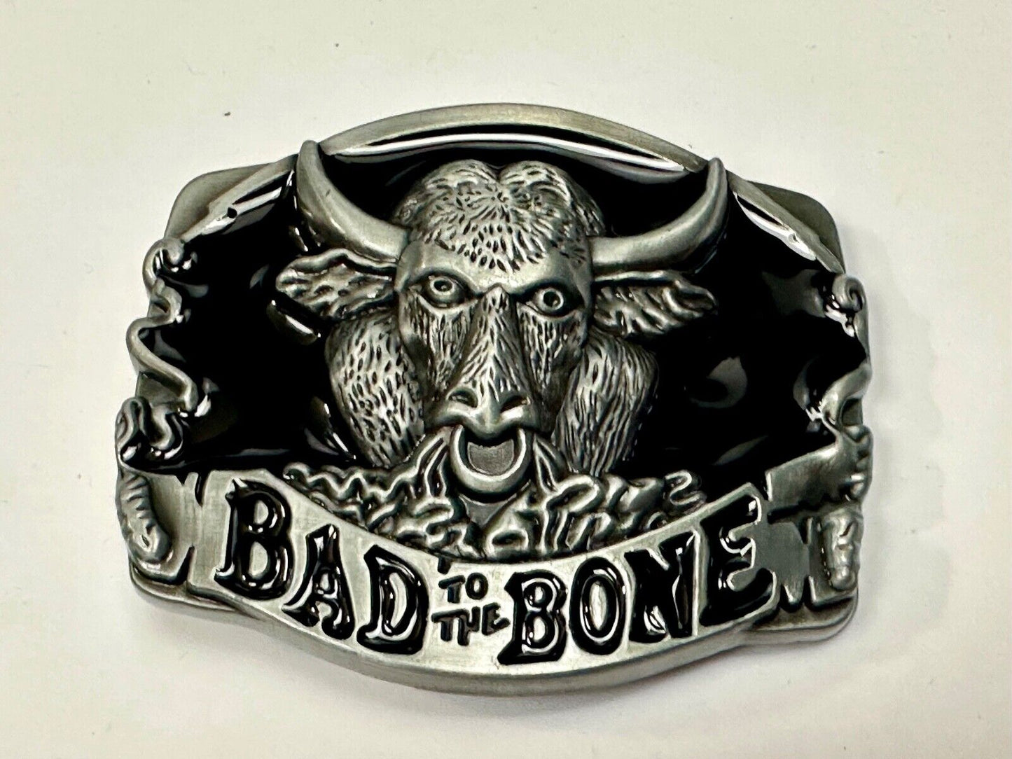 BAD TO THE BONE! RAGING BULL NOVELTY WESTERN RODEO COWBOY'S RIDER BELT BUCKLE