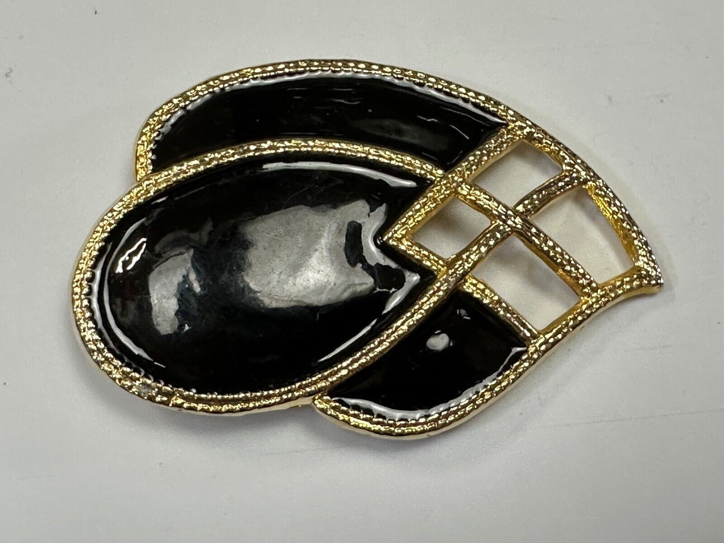 Black Enamel on gold tone 80s USA Day-Lor scarf belt slide buckle