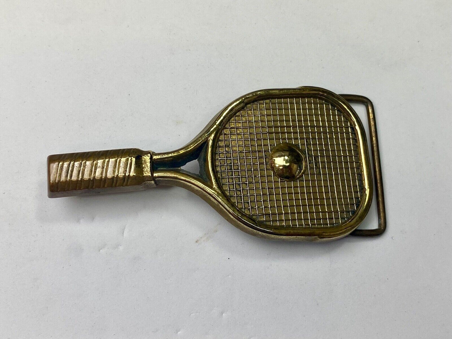 Tennis Racquet & Ball Vtg. 1978 Solid Brass Sports Belt Buckle -Baron Buckles