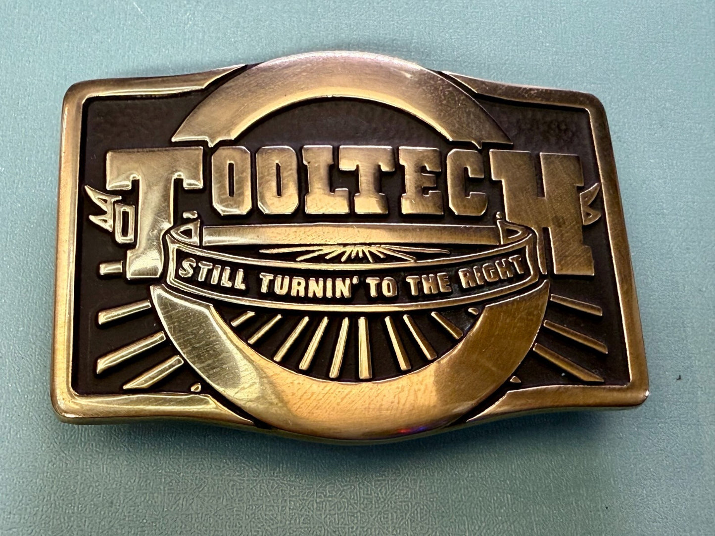 Tooltech Still Turnin To The Right Solid Brass VTG 1984 Anacortes Belt Buckle