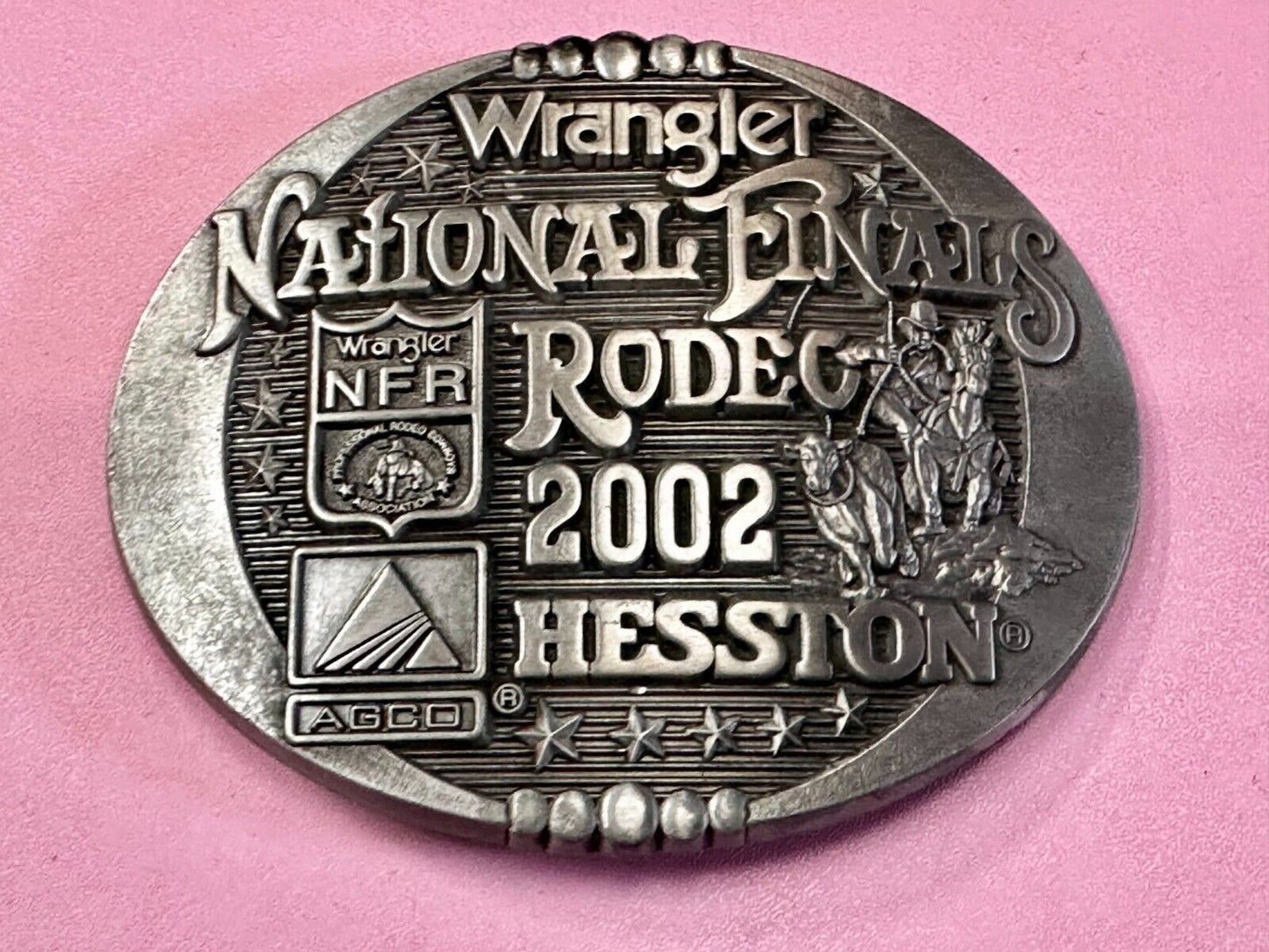2002 Wrangler Hesston NFR National Finals Rodeo Montana Silversmiths Belt Buckle