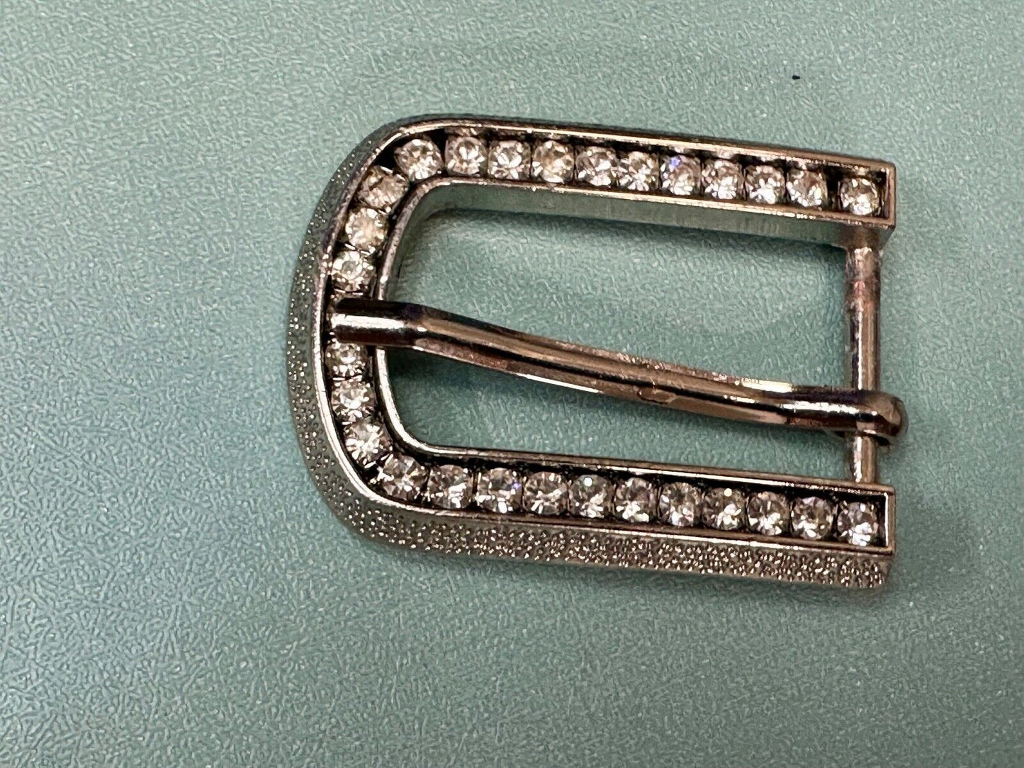 2" wide silver tone Rhinestone accented replacement belt buckle