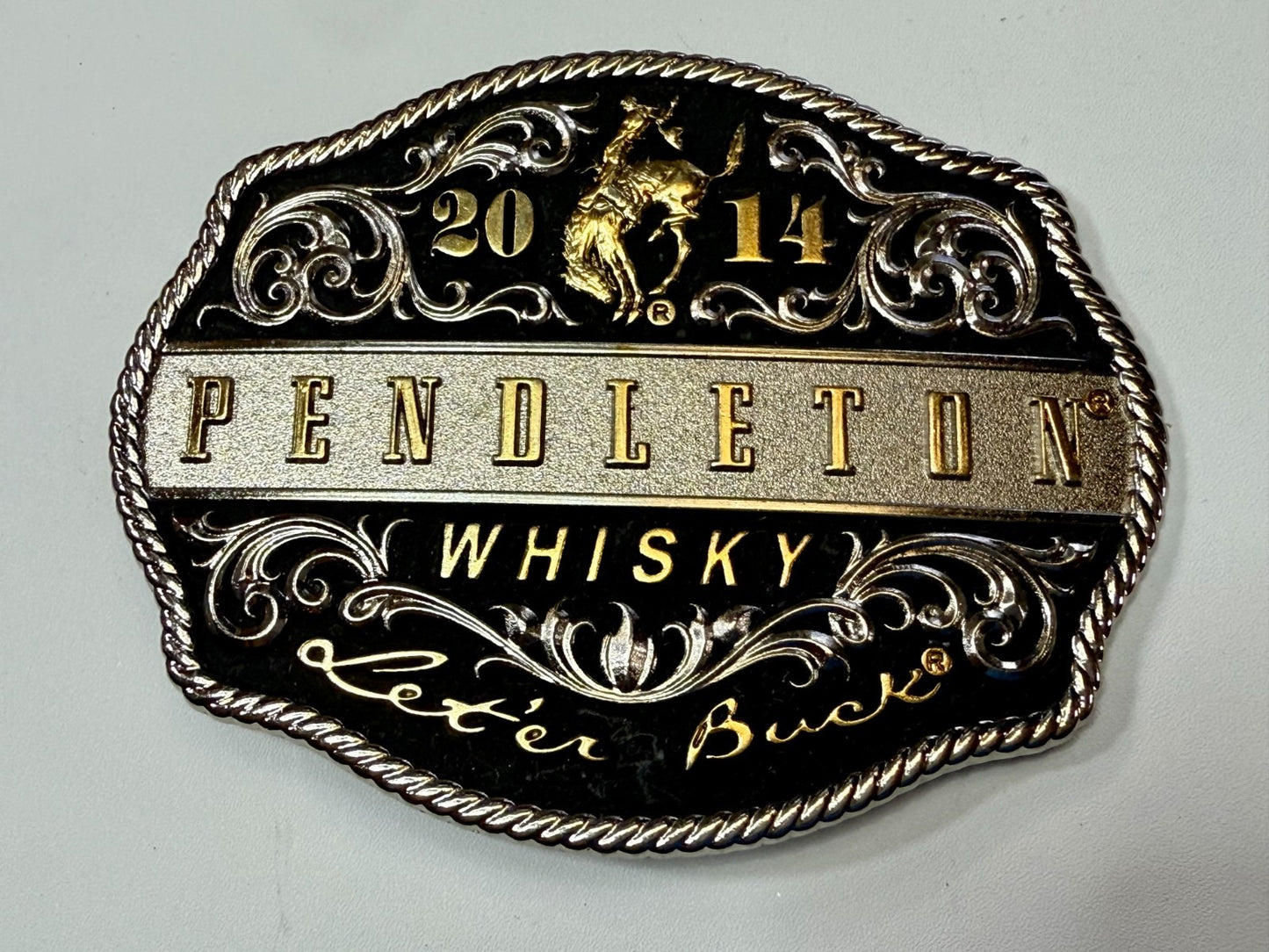 2014 Pendleton Whiskey Let'er Buck Rodeo Cowboy Montana Silversmiths Belt Buckle