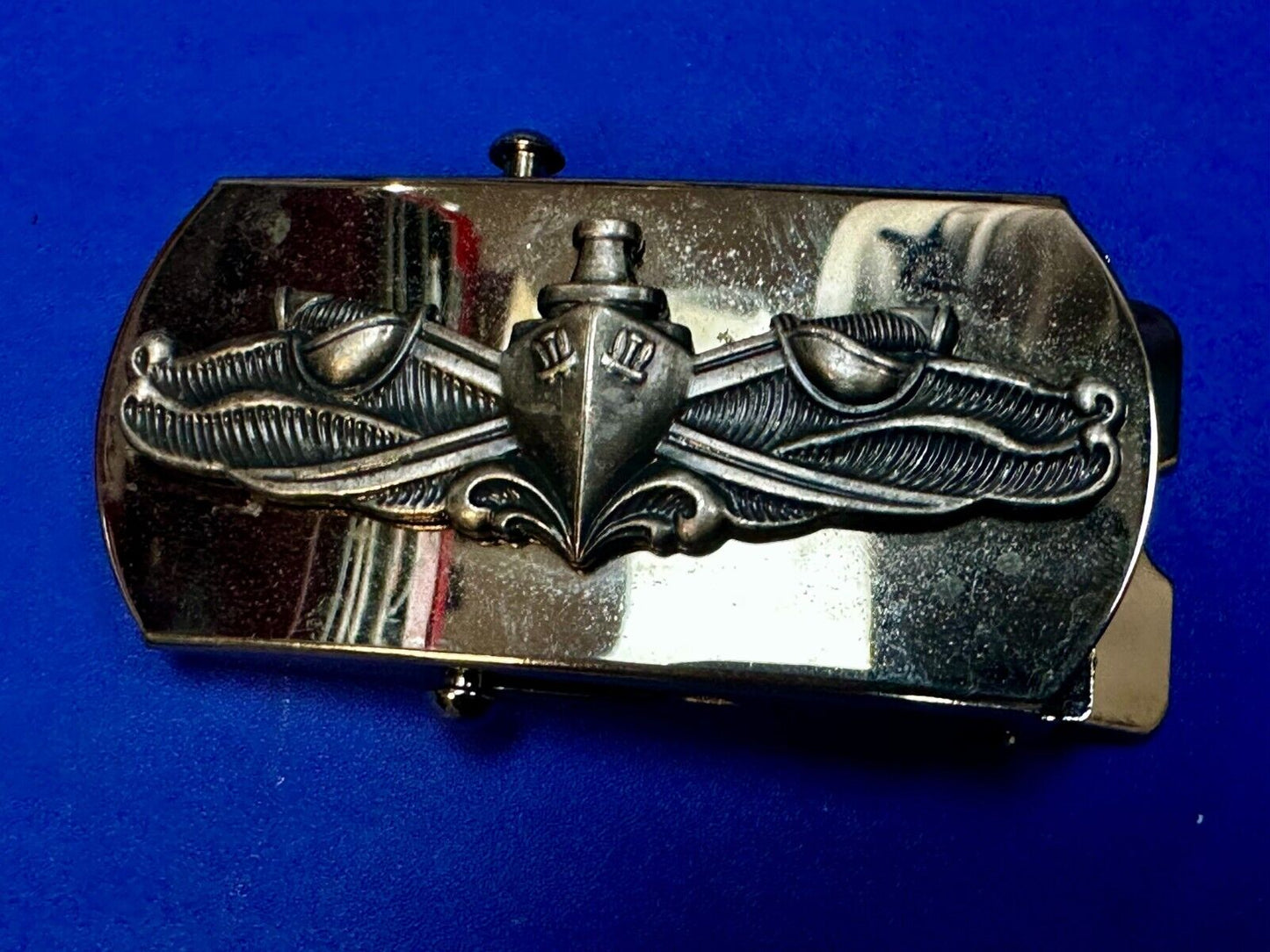 US Navy Naval Surface Warfare Army Solid Brass Silver Tone Vanguard Belt Buckle