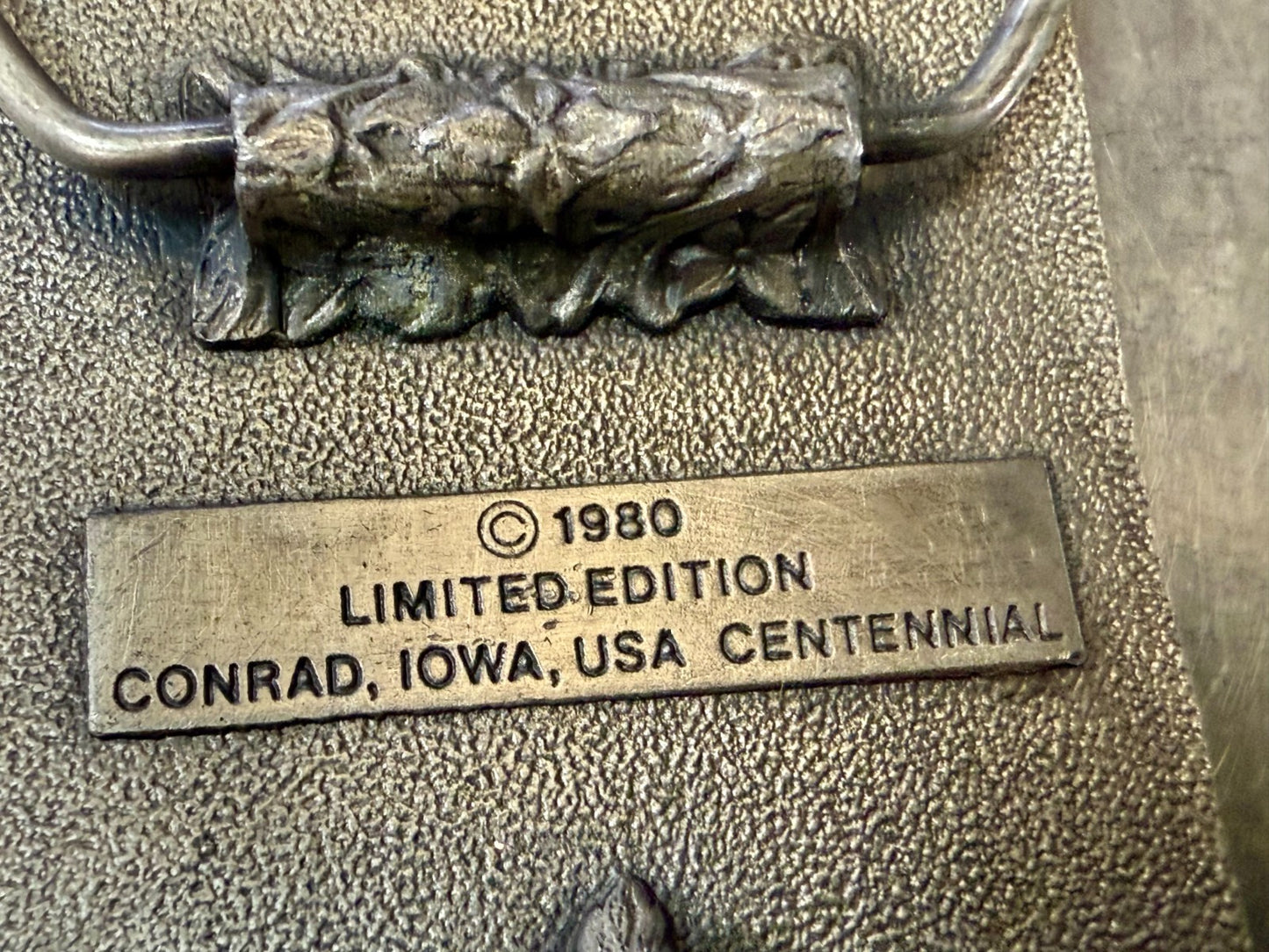 Black Dirt Capital of the World Conrad Iowa 1880-1980 Centennial Belt Buckle