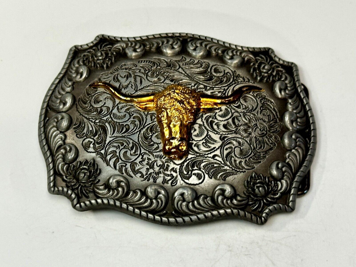 Texas Longhorn Rodeo Cowboys Steer Two Tone Belt Buckle by Jeans Friend