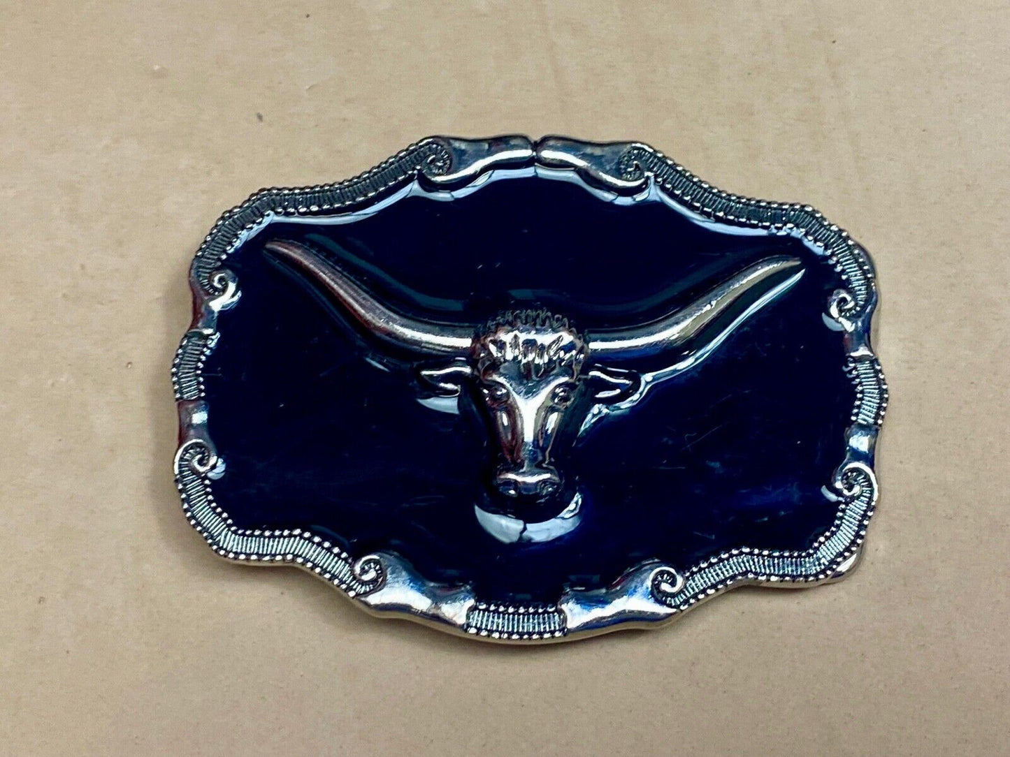 Black And Silver Color Texas Longhorn Western Framed Belt Buckle