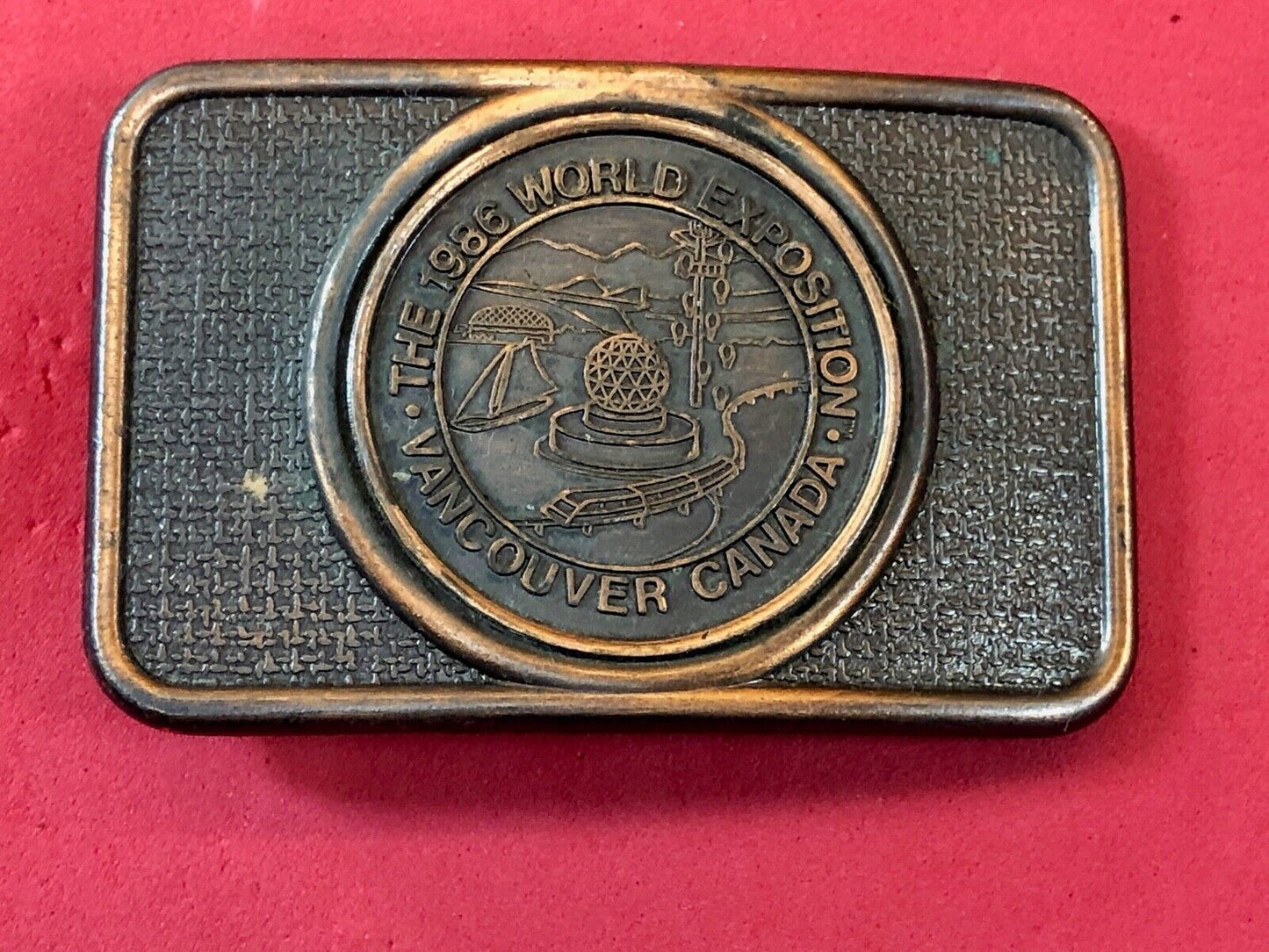 1986 World Exposition Vancouver Canada Souvenier Belt Buckle Copper Color