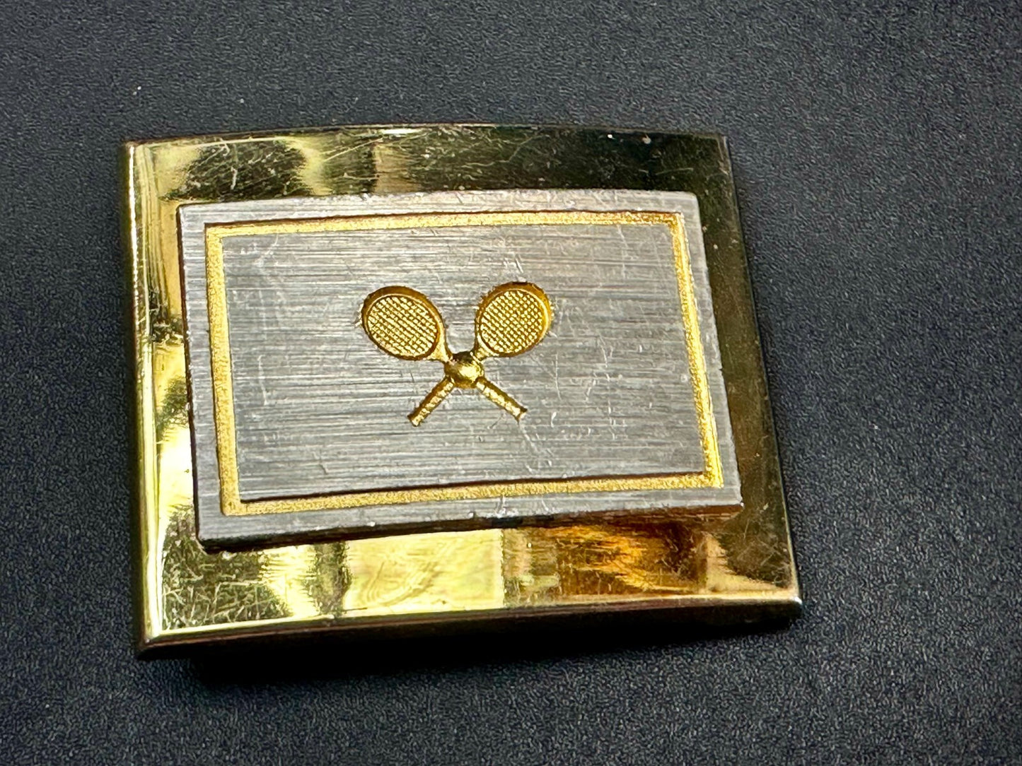 Tennis Racket Ball Sports Game Athlete Commemorative Gold Tone Small Belt Buckle