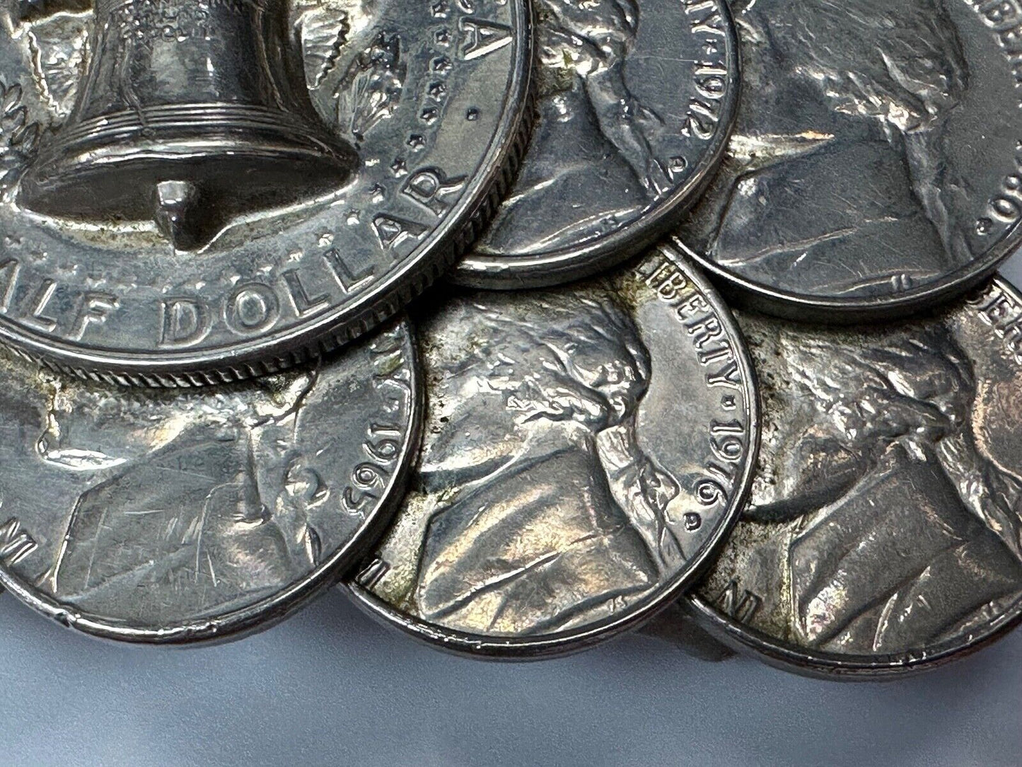 Artist Made Coin Cluster Liberty bell half dollar Nickels belt buckle