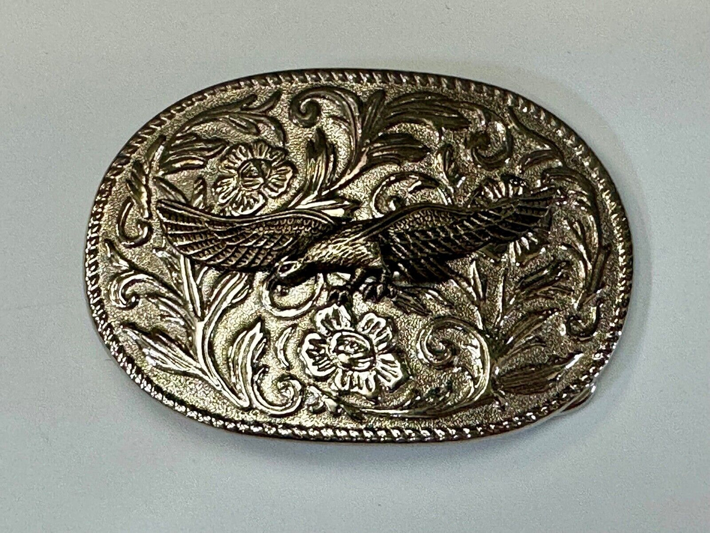 The Eagle Flying with Wings Wide Vintage two tone flower swirl belt buckle