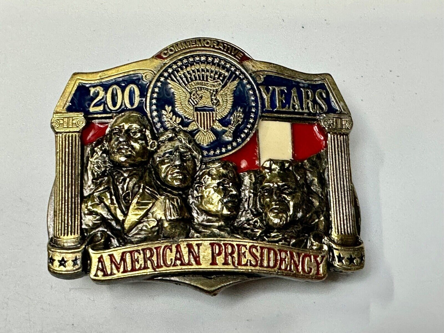 American Presidency Belt Buckle Vintage 200 Years Mount Rushmore Commemorative