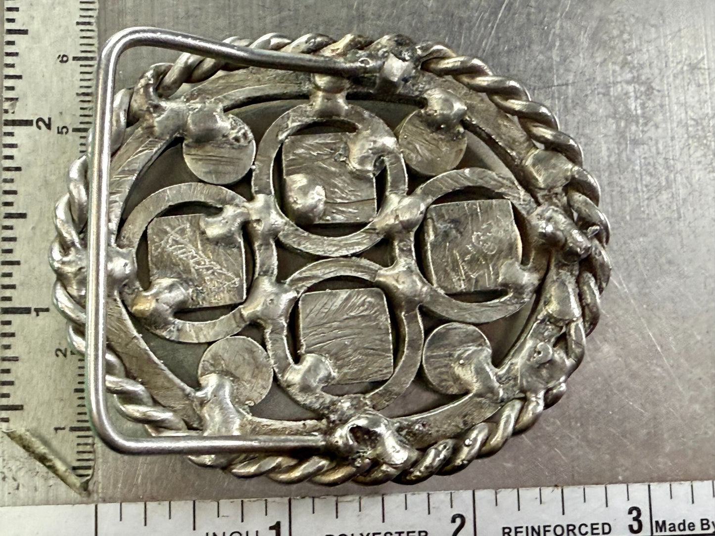 Artisan Welder Art Abstract Open Work Circle Square Pattern Vintage Belt Buckle