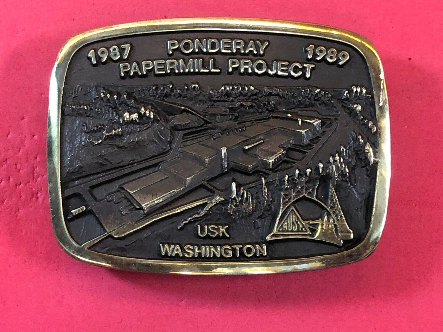 1987 - 89 Ponderay Papermill Project USK Washington belt buckle Anacortes Brass