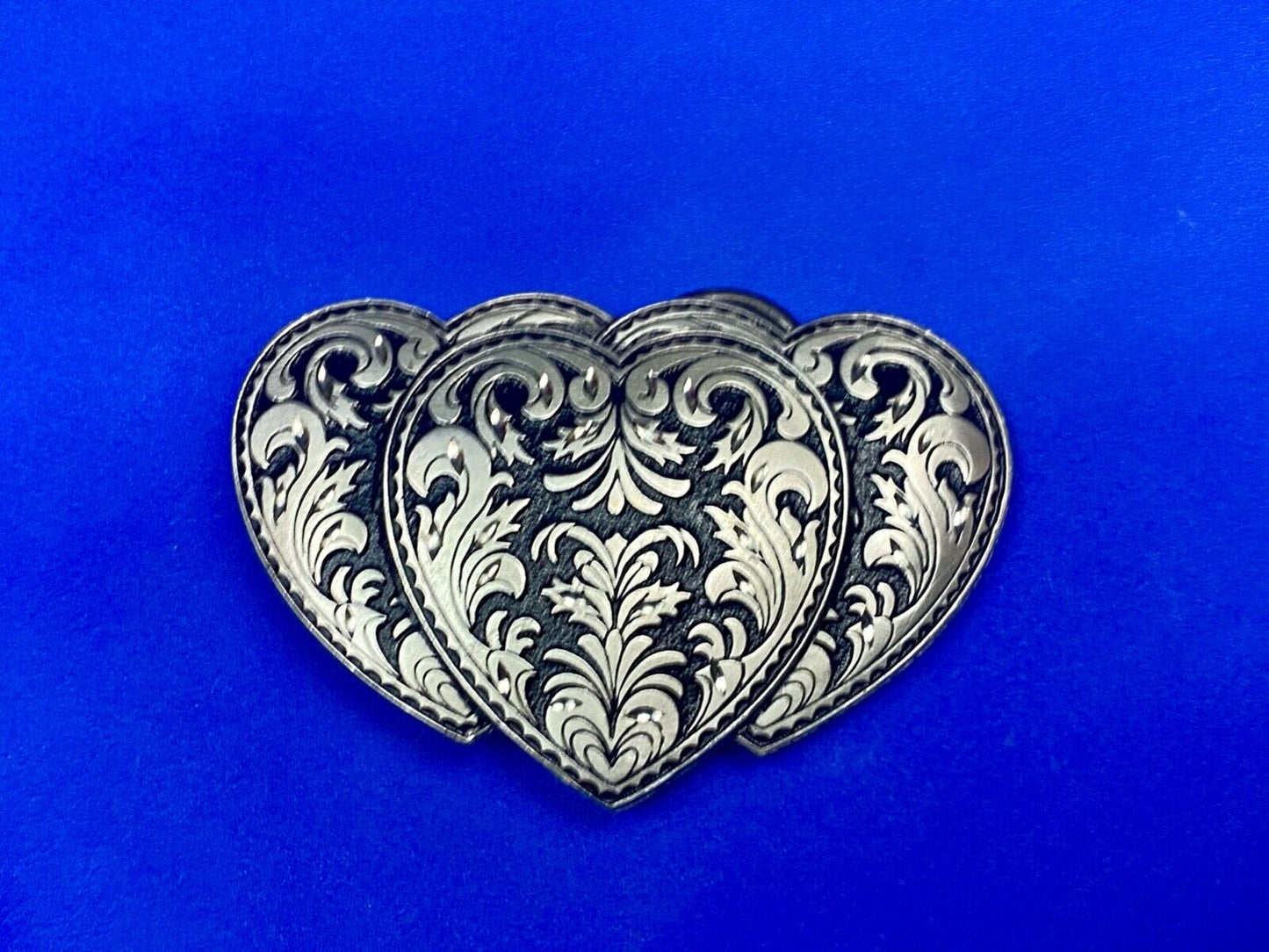 Three Hearts Ornate Flower Swirl / Cut Out Belt Buckle - Vintage 1995 C+J