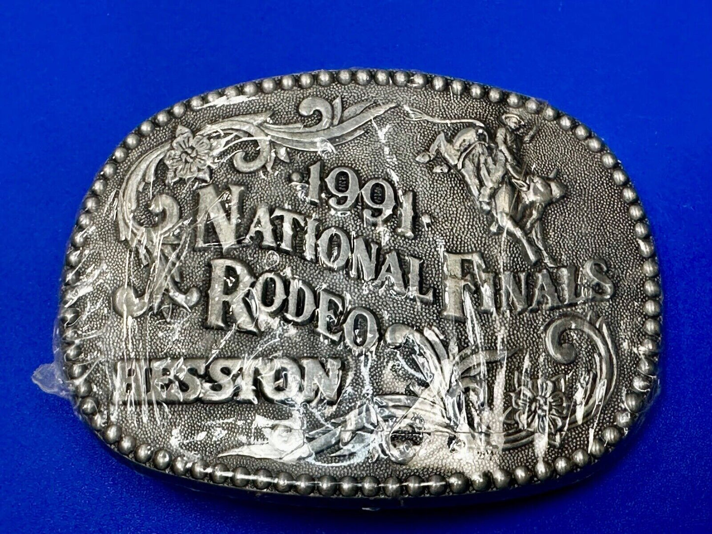 1991 ADM NATIONAL FINALS RODEO ADULT SIZE NFR NOS WESTERN COWBOY BELT BUCKLE
