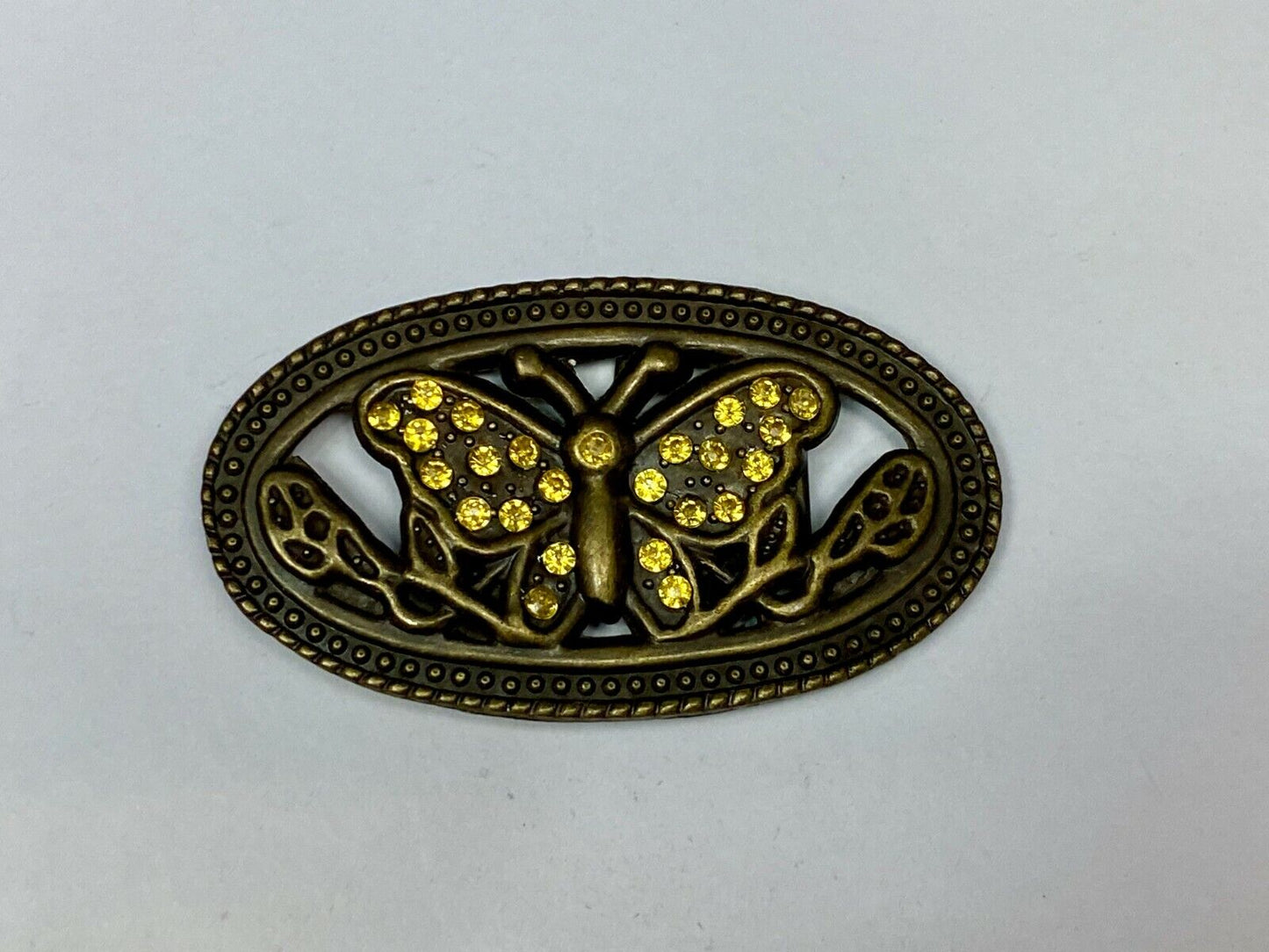 Beautiful Cut Out Butterfly - Yelloew Rhinestone Accented Brown Belt Buckle