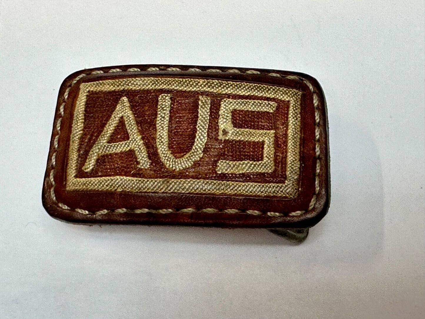 AUS Brown leather with cream color Stitching pre loved belt buckle