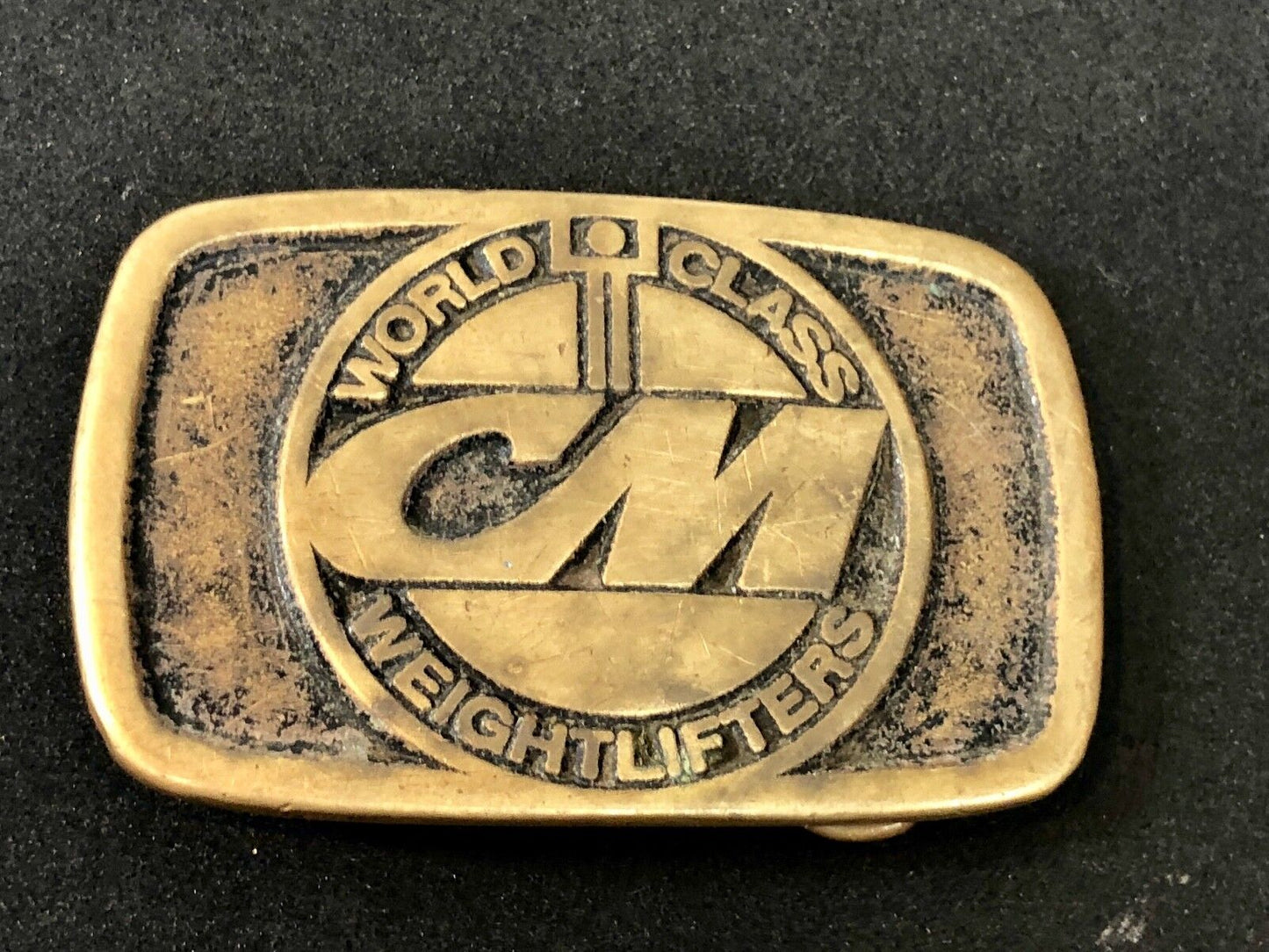 Vintage CM World Class Weightlifters Solid Brass belt buckle by DynaBuckle
