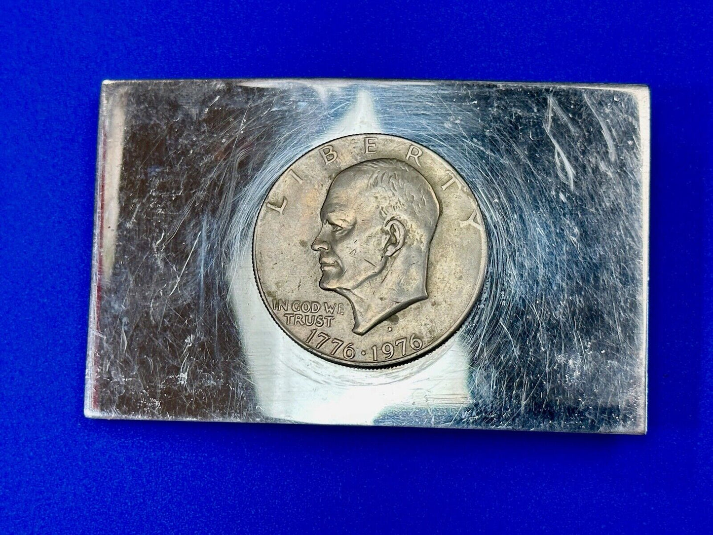 Vintage Bicentennial 1976 Liberty coin collectors artisan reflective belt buckle