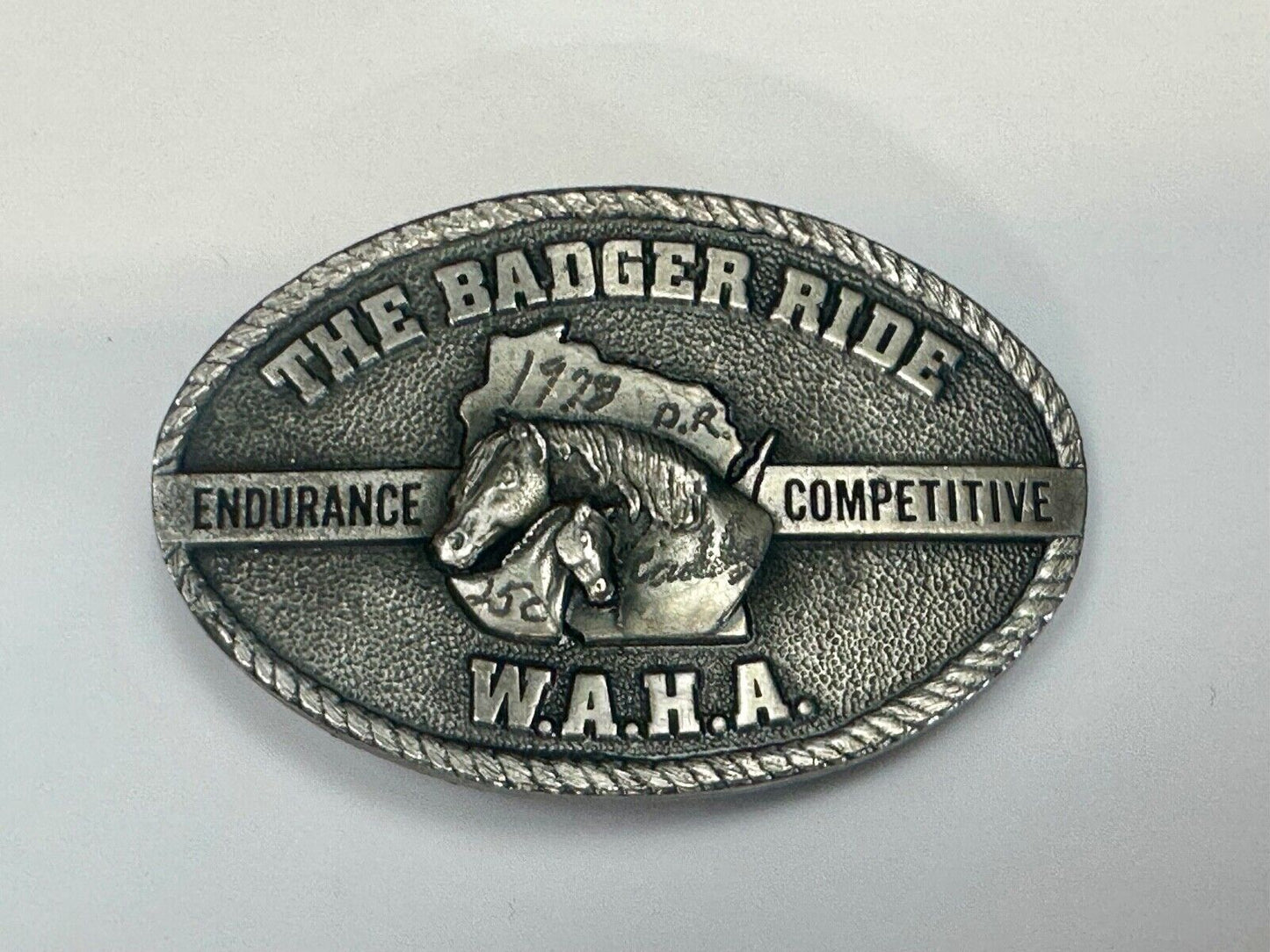 The Badger Ride WAHA Endurance Completive WI Arabian Horse Assn 77 belt buckle