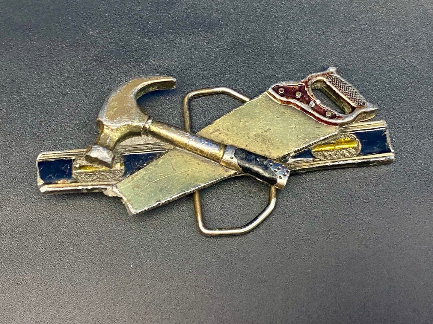 Vintage 1981 Great American Buckle Tools Belt Buckle Hammer Saw Level