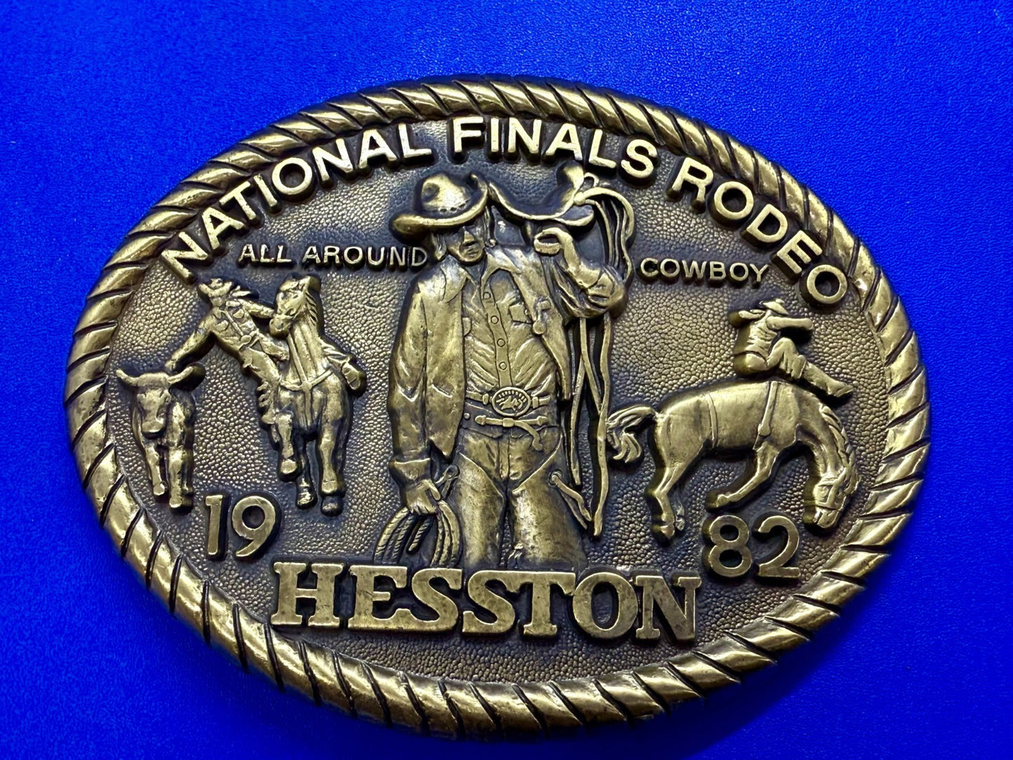 1982 Hesston NFR National Finals Rodeo All Around Cowboy Belt Buckle