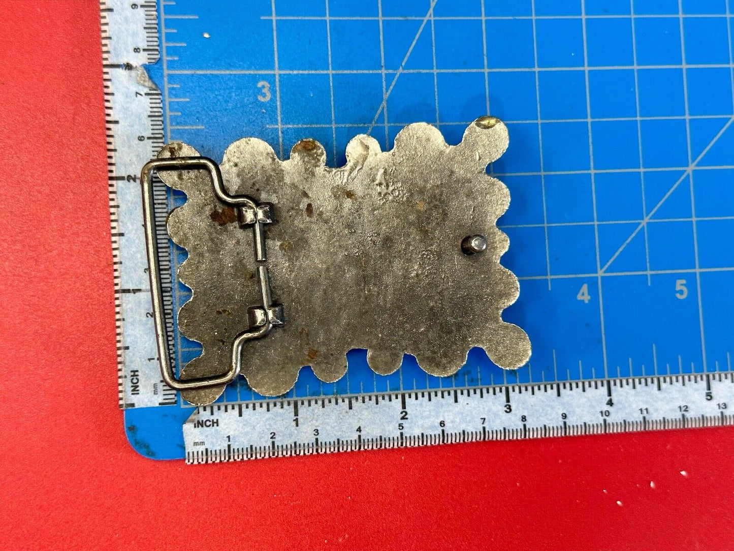 Vintage black and white rhinestone / silver tone belt buckle