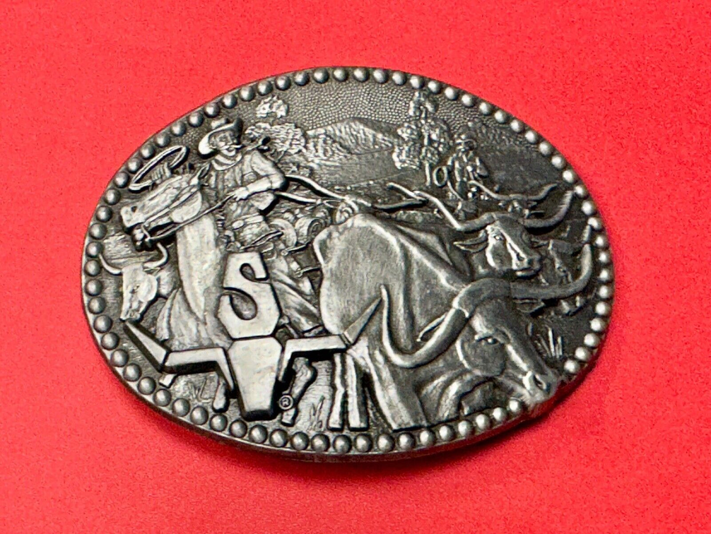 ADM Zee Series Cowboy Longhorn Steer Roping NOS Belt Buckle Award Design Medals