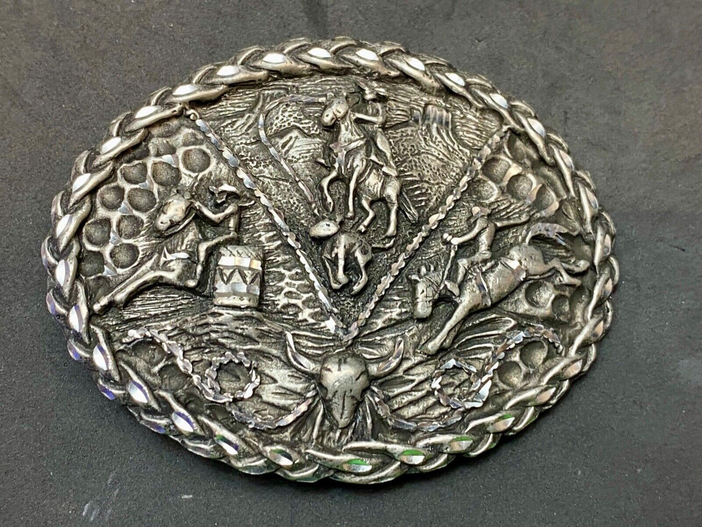 Barrel Racing, Saddle Bronc Rider, everything cowboy Vtg. EGE 1992 belt buckle
