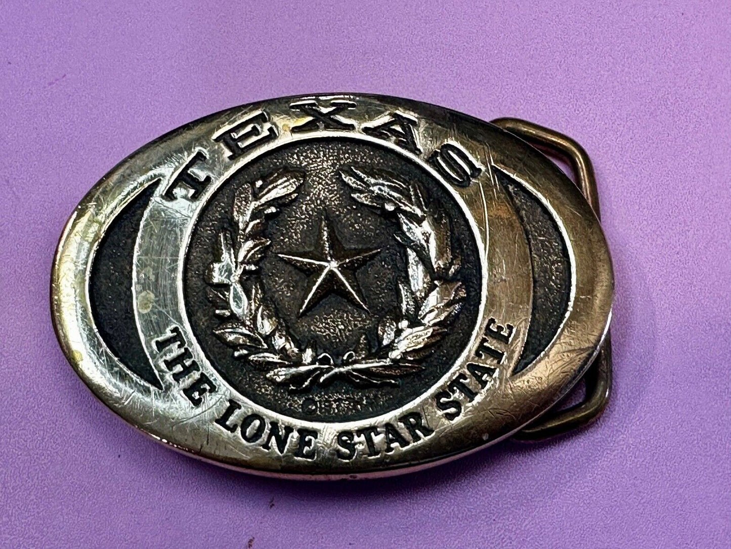 The Great State of Texas Lone Star State Solid Brass 1970s Belt Buckle