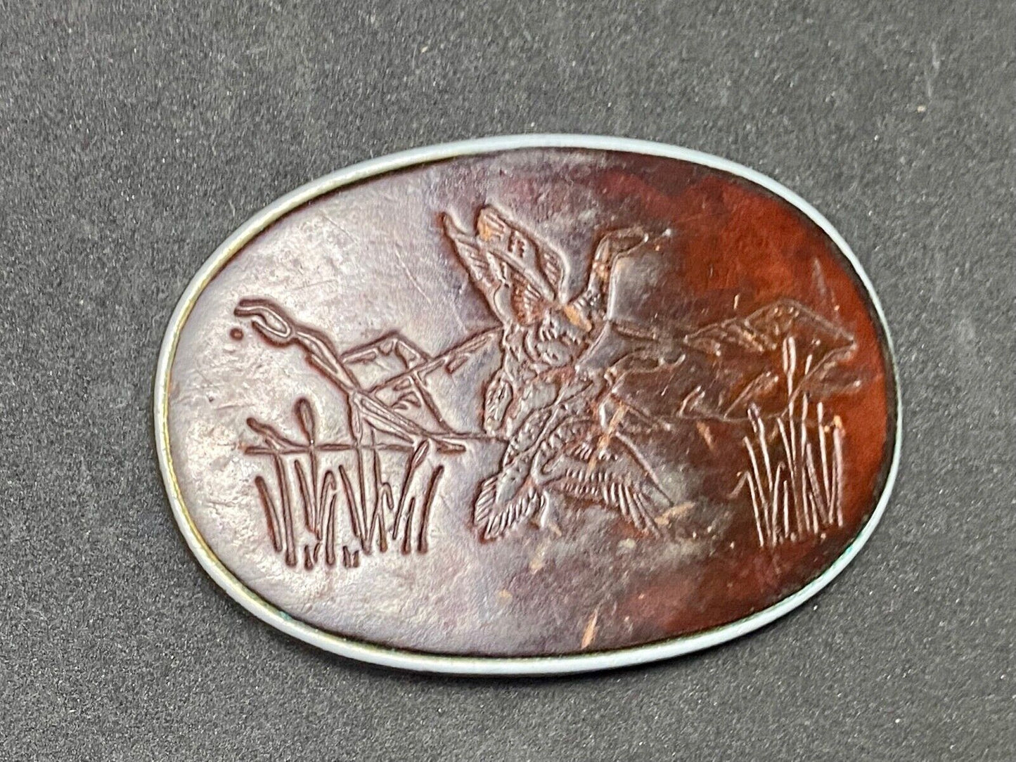 Vintage Ducks taking off flying from pond - nature leather belt buckle