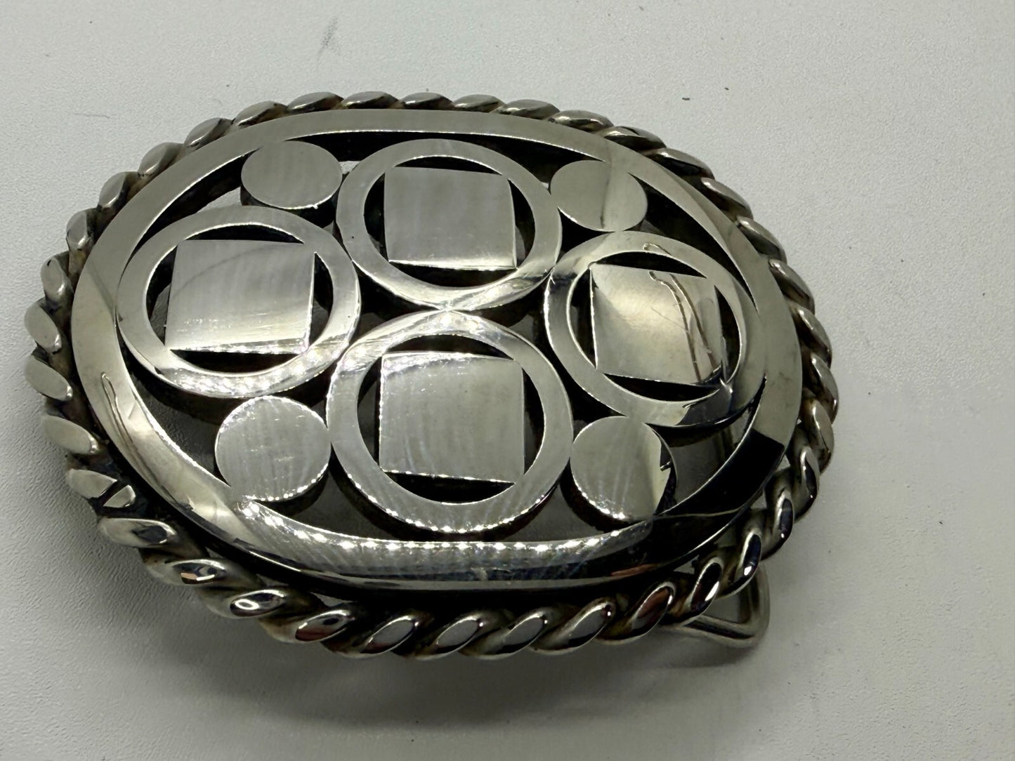 Artisan Welder Art Abstract Open Work Circle Square Pattern Vintage Belt Buckle