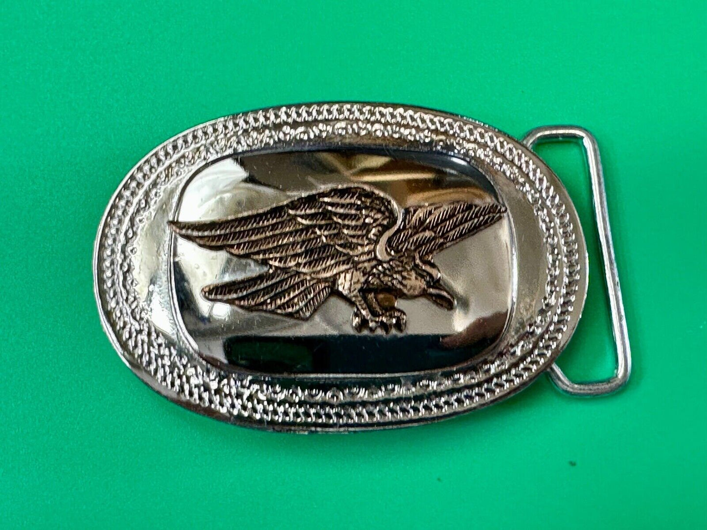 The Eagle Hunting Prey Flying Wings Wide Vintage Mirrored two tone belt buckle